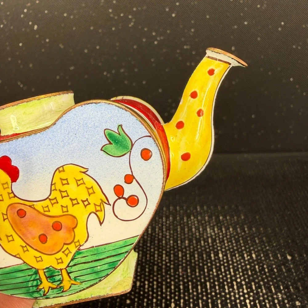 Kelvin Chen 1999 Miniature Rooster Heart Enamel Teapot US 80 CP Hand Painted 3x4